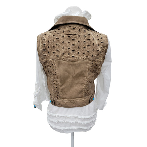 Dismero Italian Ruffle Blouse and Distressed Vest With Turquoise Accents SMALL - Picture 6 of 16
